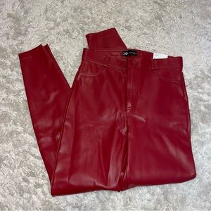 RED ZARA FAUX LEATHER LEGGINGS